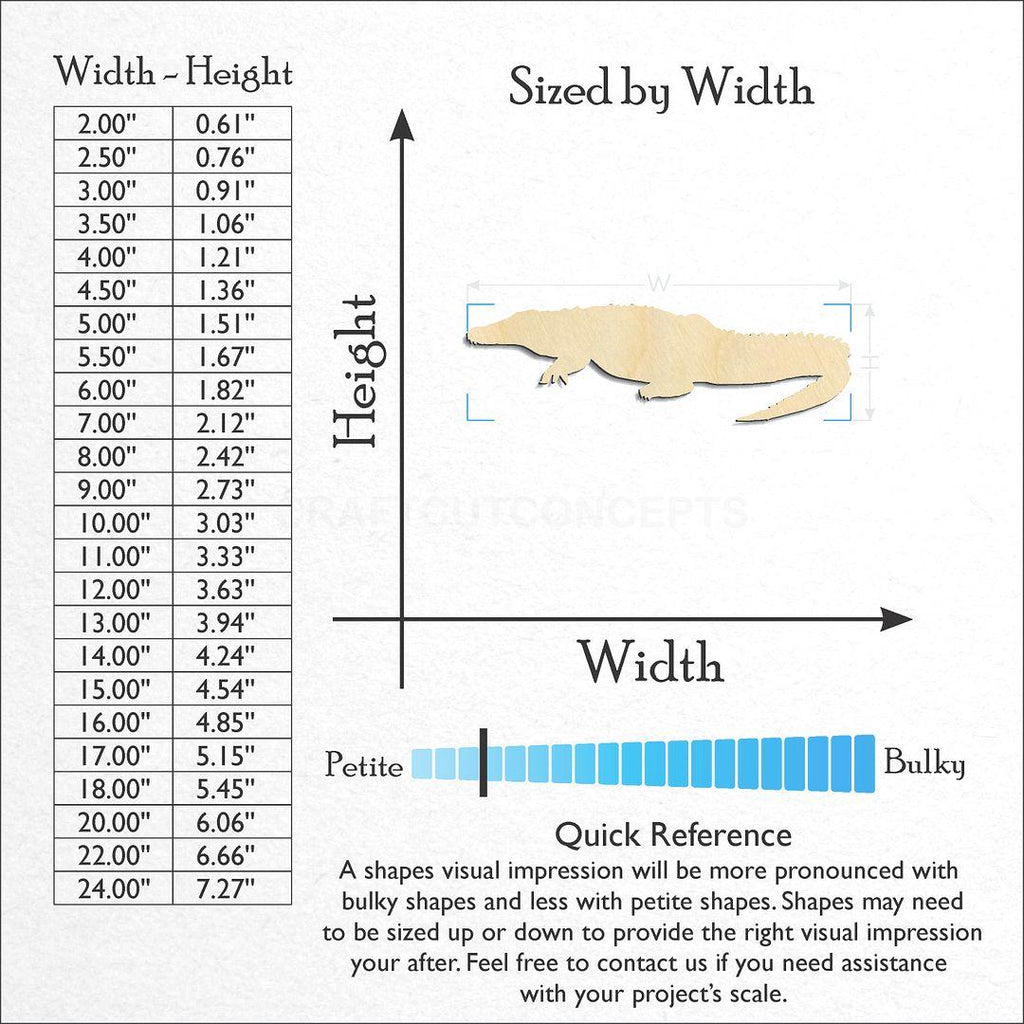 Sizes available for a laser cut Croc craft blank