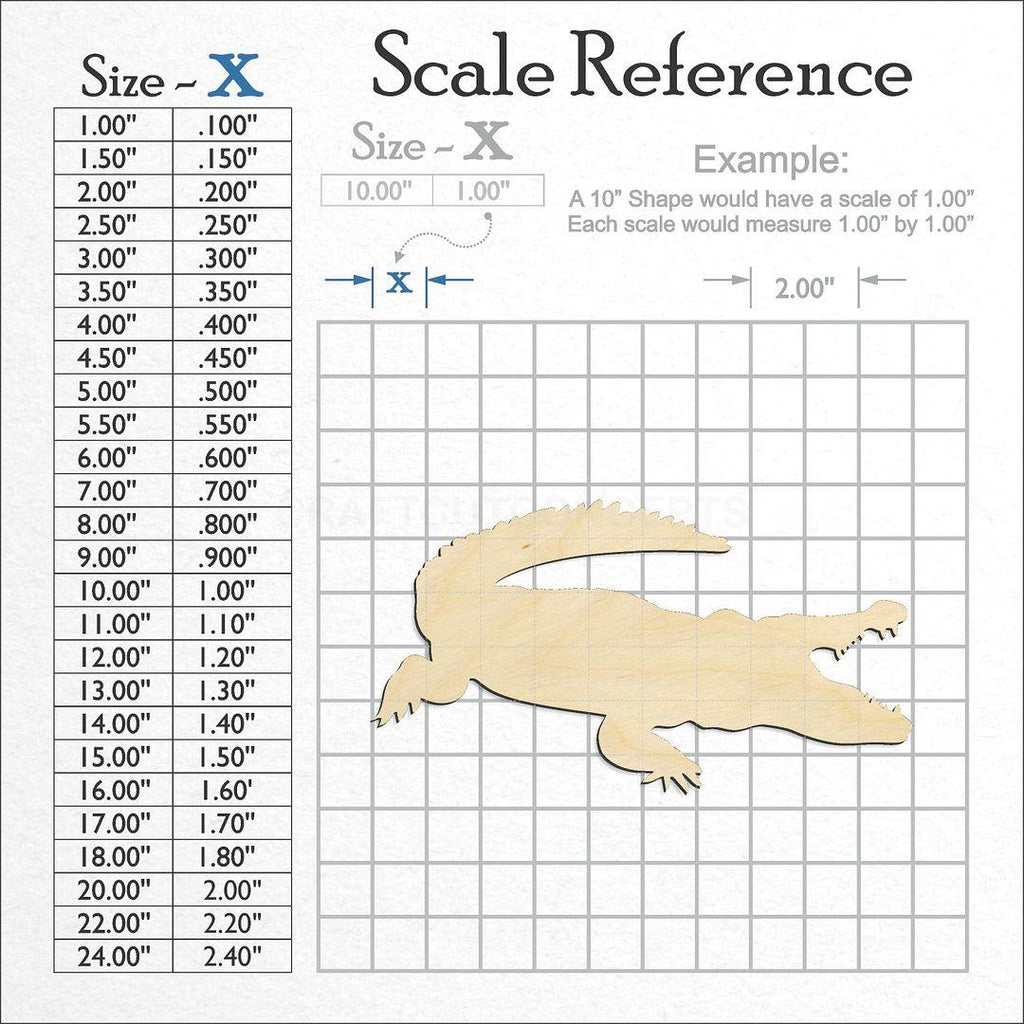 A scale and graph image showing a wood Croc Alligator craft blank