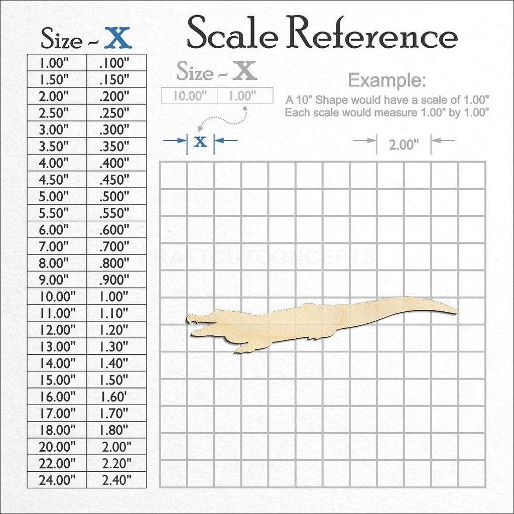 A scale and graph image showing a wood Crocodile craft blank