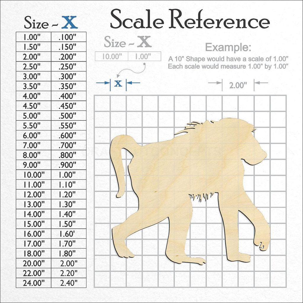 A scale and graph image showing a wood Baboon craft blank