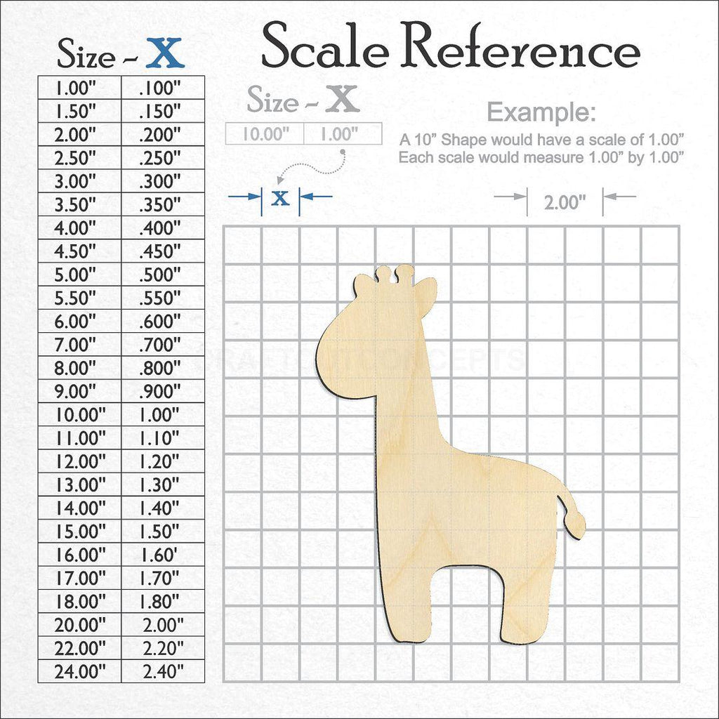 A scale and graph image showing a wood Giraffe craft blank