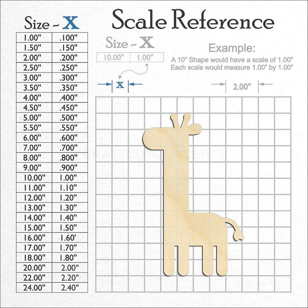 A scale and graph image showing a wood Giraffe craft blank