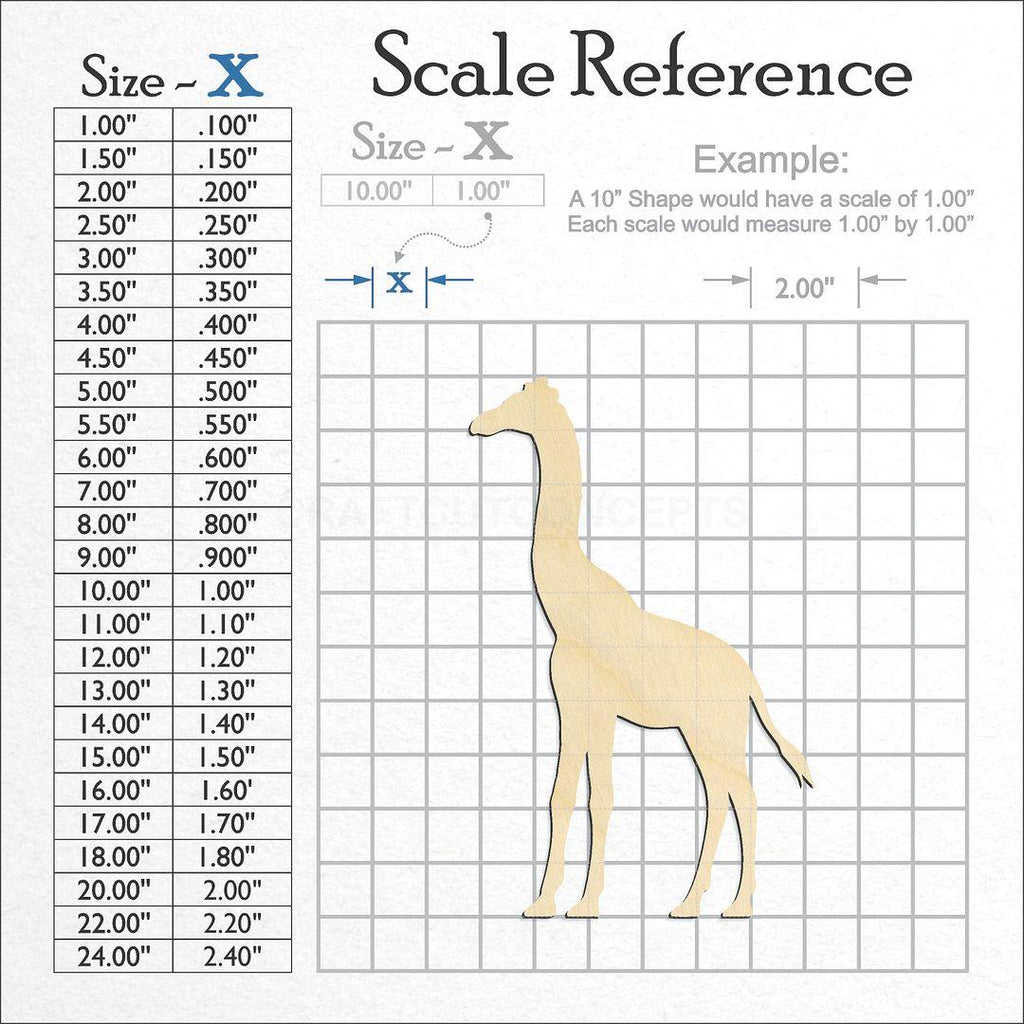 A scale and graph image showing a wood Giraffe craft blank