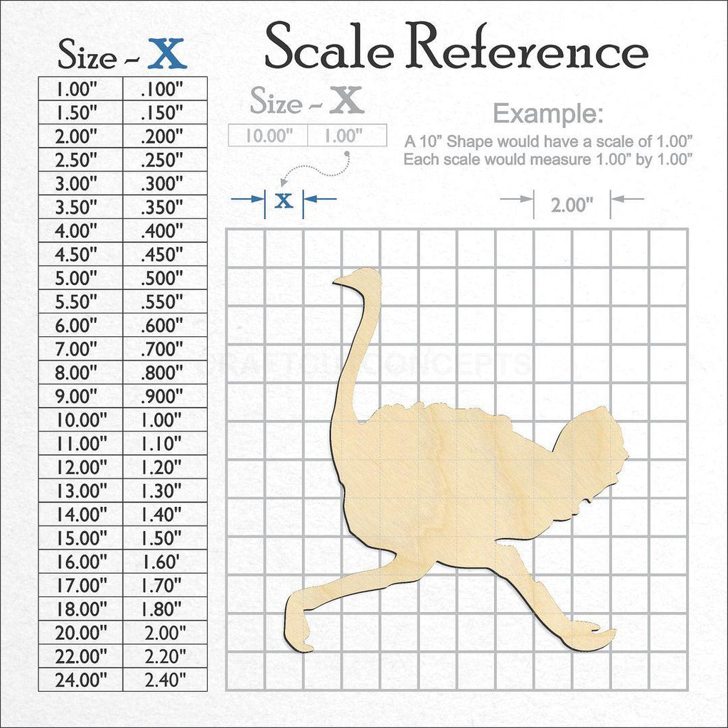 A scale and graph image showing a wood Ostrich craft blank