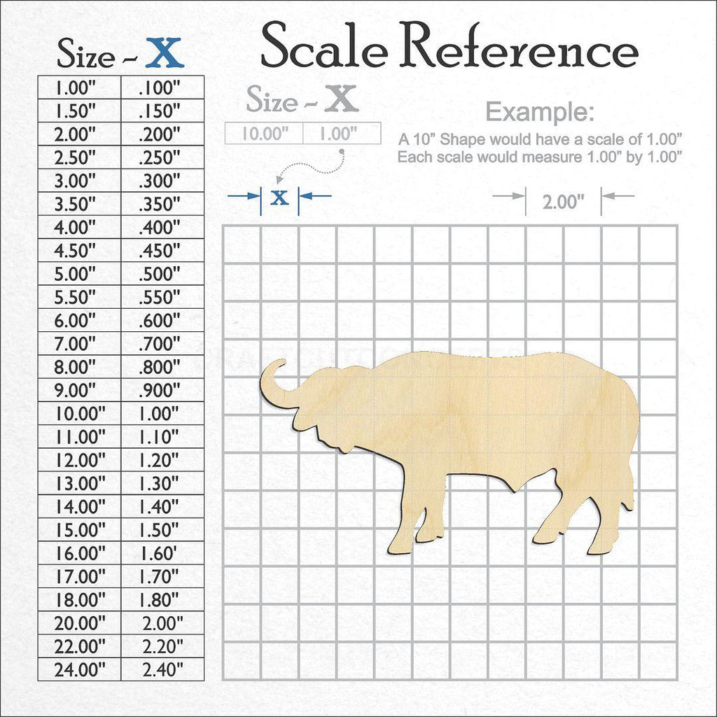 A scale and graph image showing a wood Water Buffalo craft blank