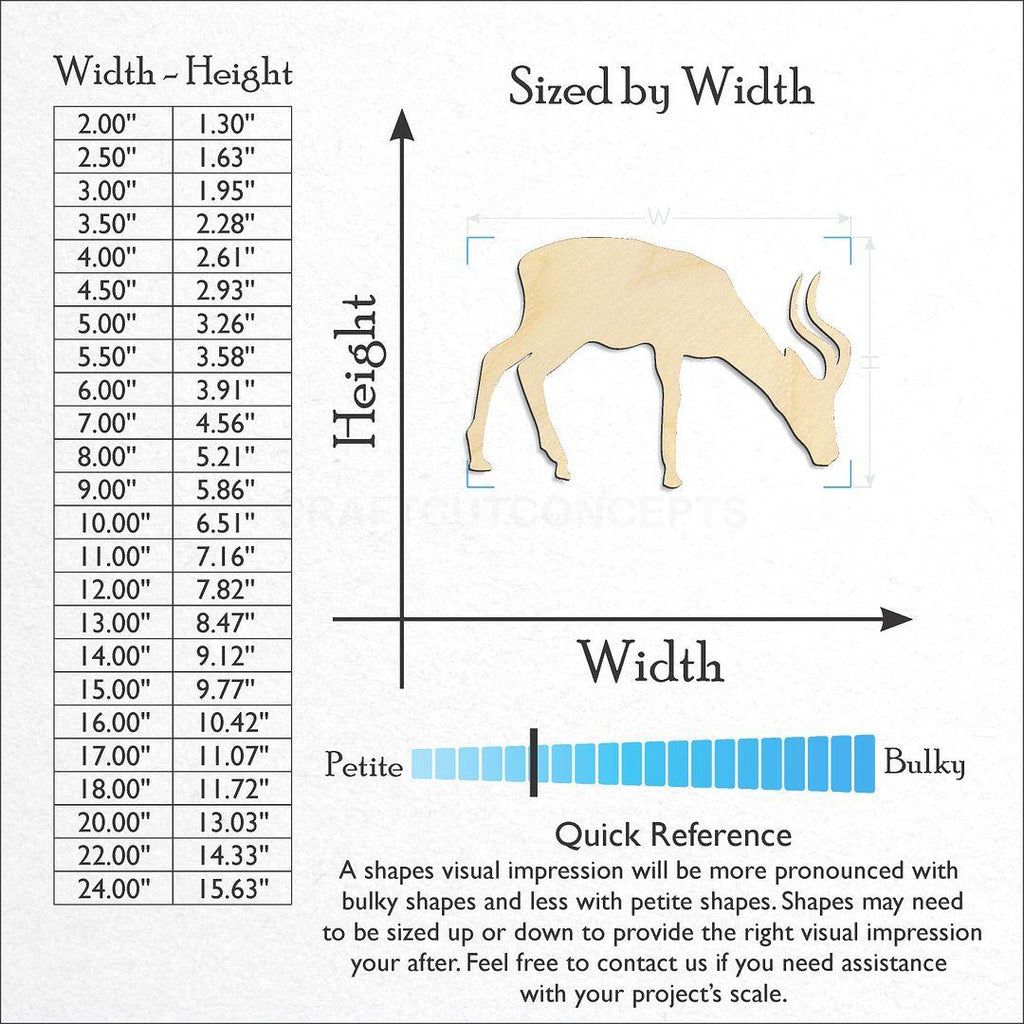 Sizes available for a laser cut Antelope craft blank