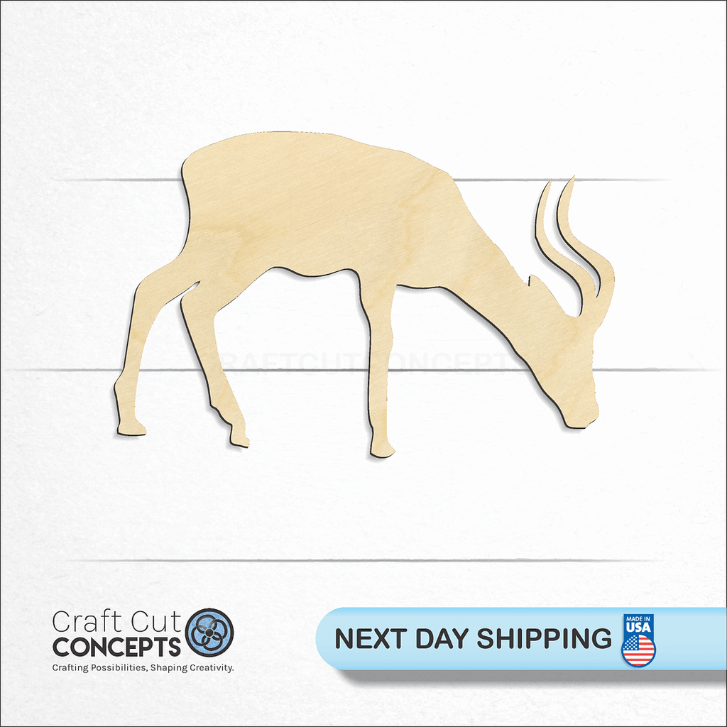 Craft Cut Concepts logo and next day shipping banner with an unfinished wood Antelope craft shape and blank