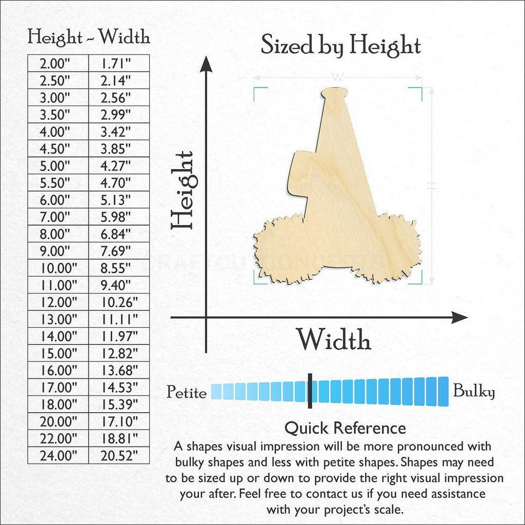 Sizes available for a laser cut Megaphone & Poms craft blank