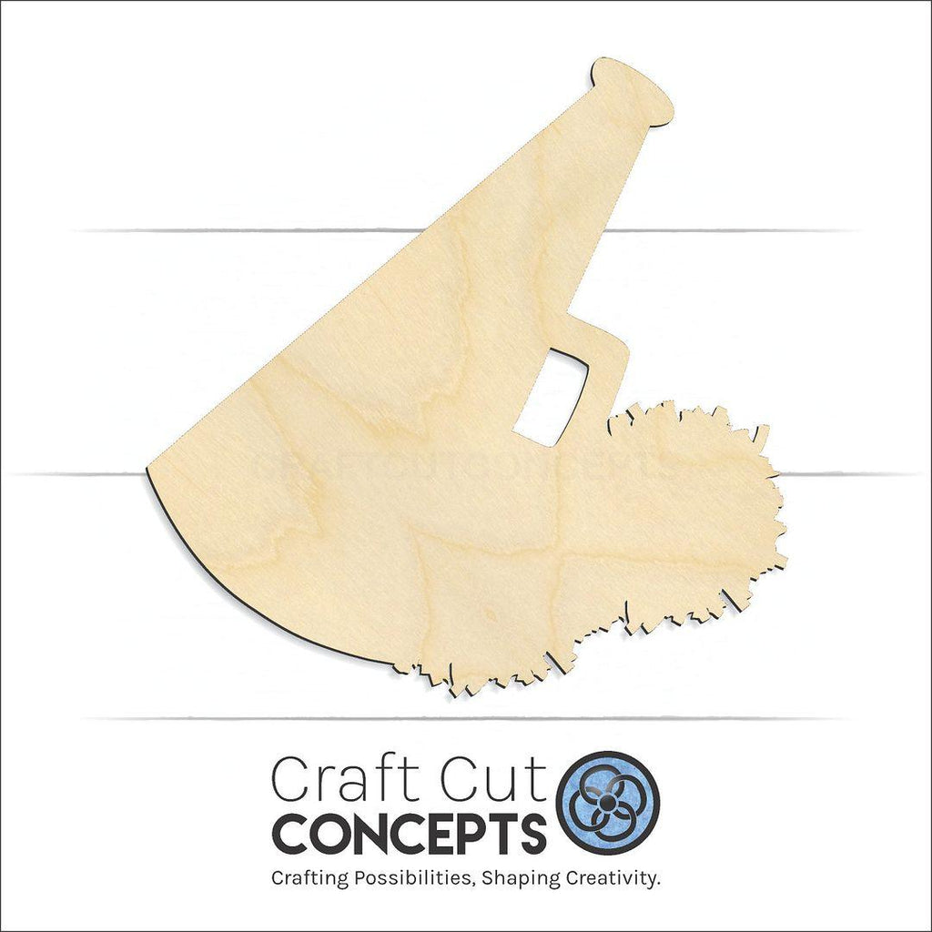 Craft Cut Concepts Logo under a wood Megaphone & Poms craft shape and blank