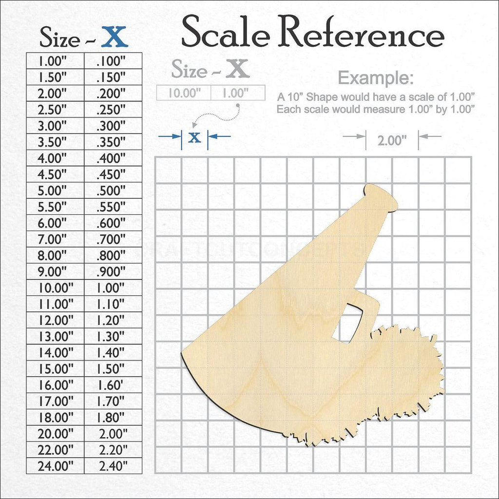 A scale and graph image showing a wood Megaphone & Poms craft blank