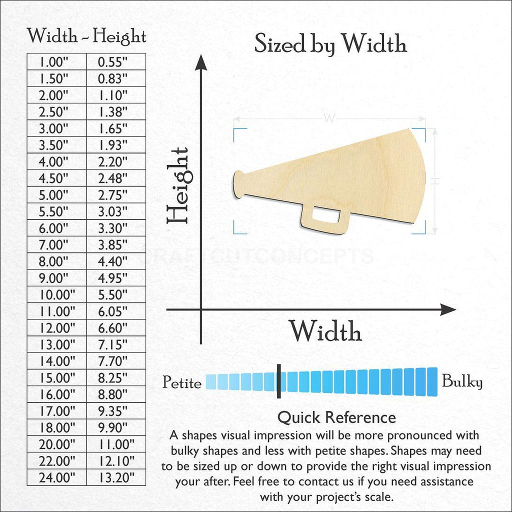 Sizes available for a laser cut Megaphone craft blank