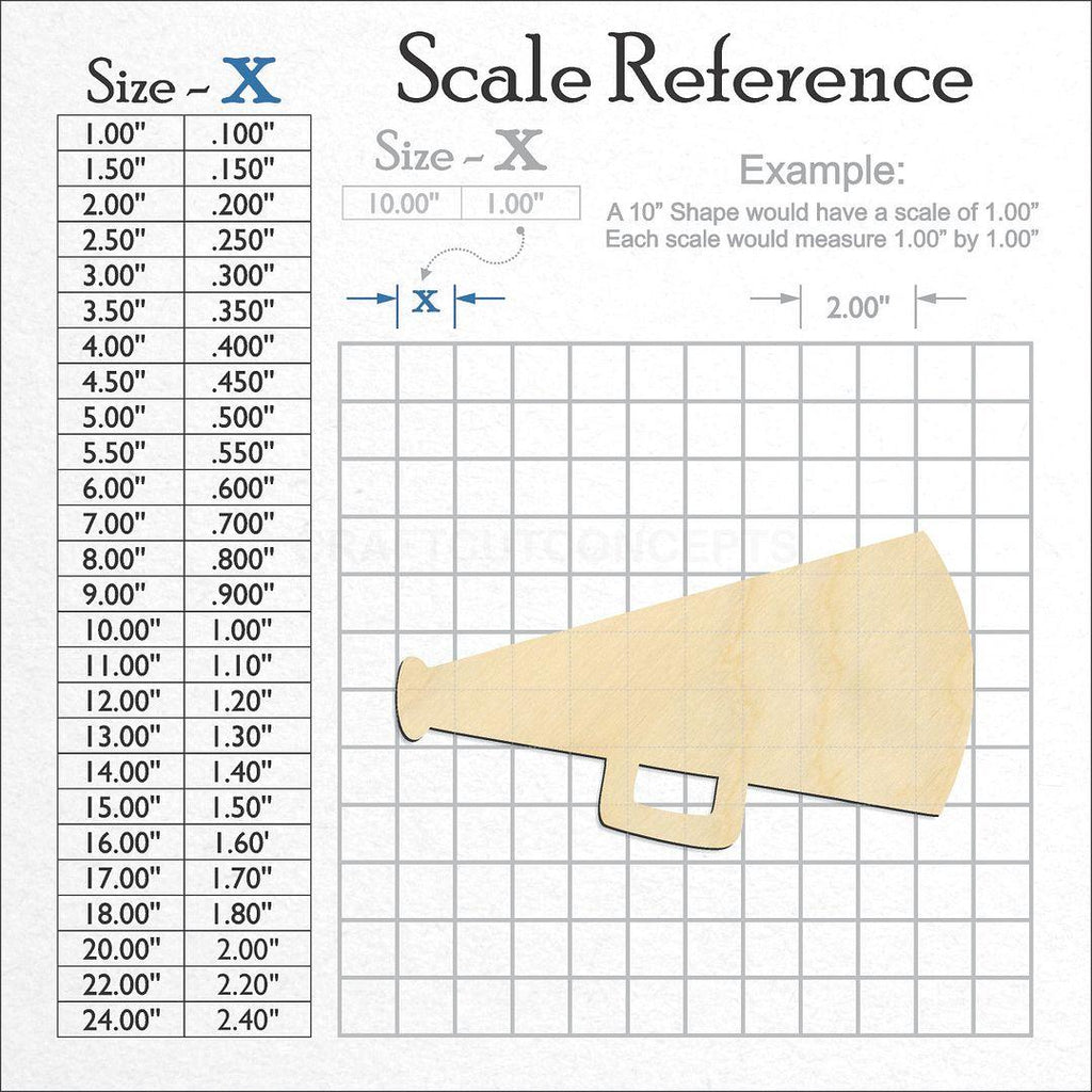 A scale and graph image showing a wood Megaphone craft blank