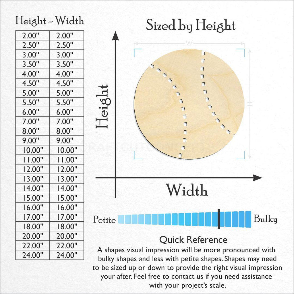 Sizes available for a laser cut Baseball craft blank
