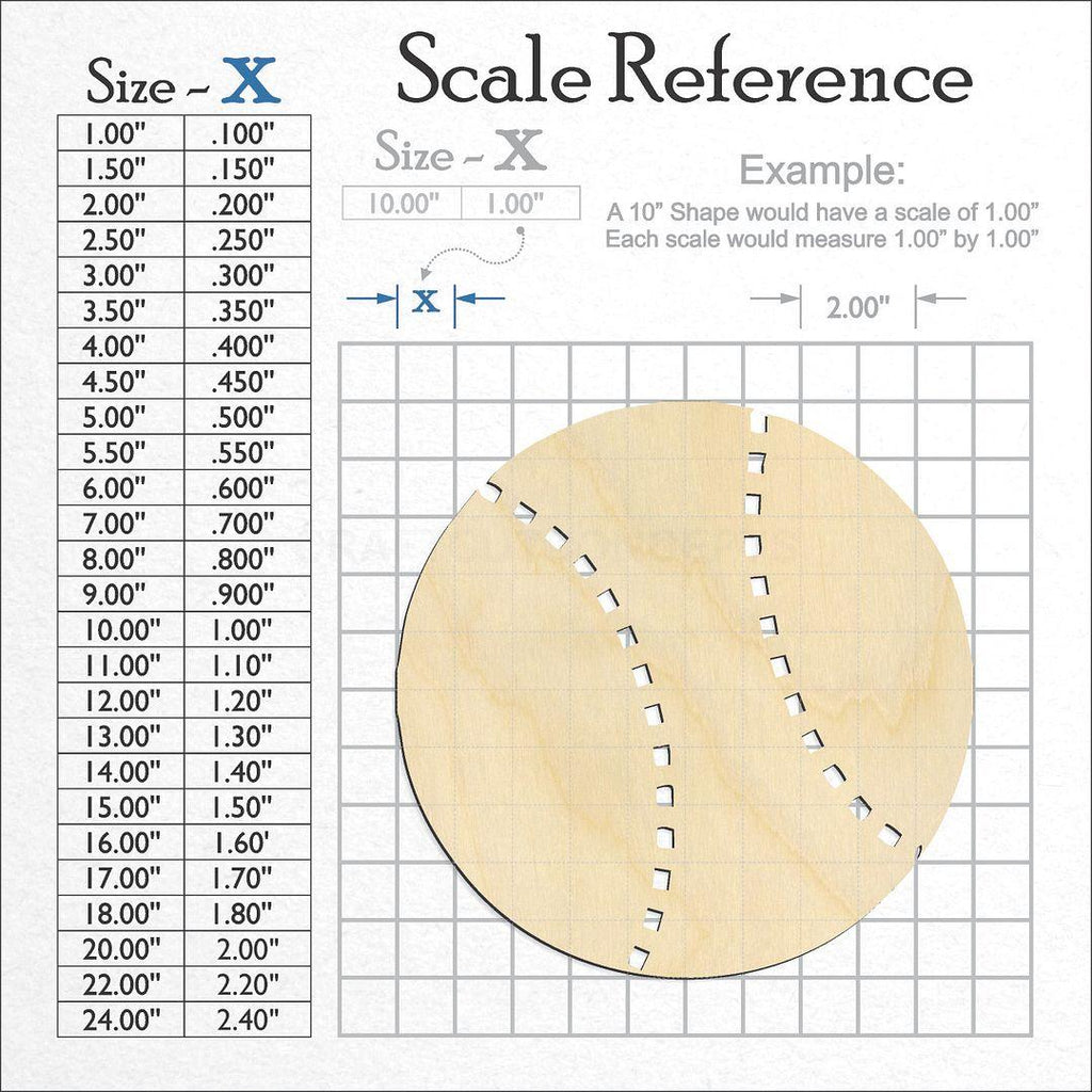 A scale and graph image showing a wood Baseball craft blank