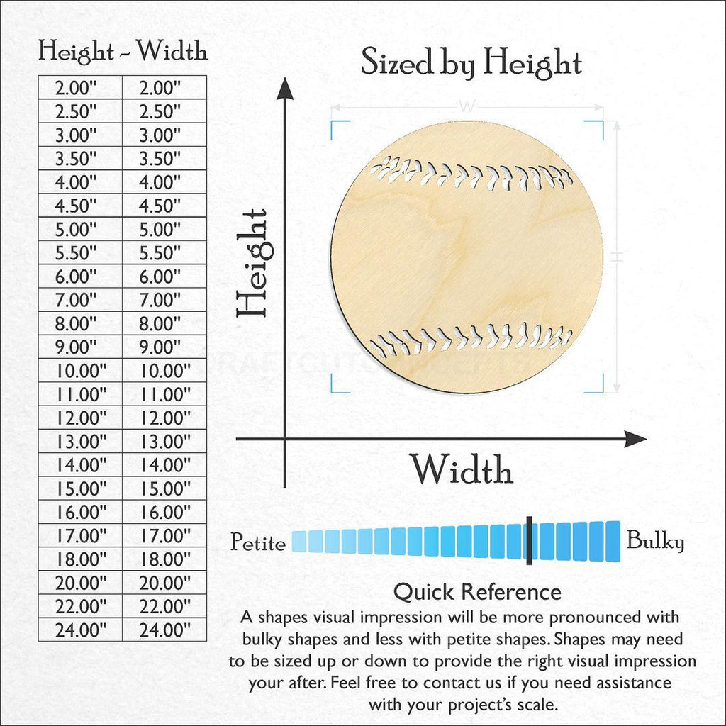 Sizes available for a laser cut Softball craft blank