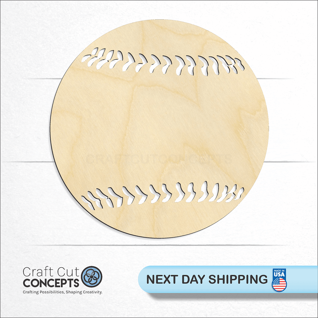 Craft Cut Concepts logo and next day shipping banner with an unfinished wood Softball craft shape and blank