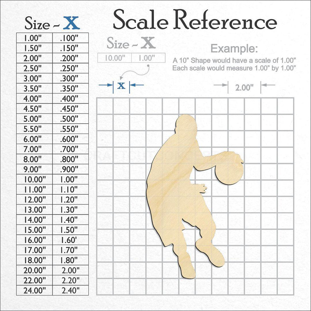 A scale and graph image showing a wood Basket ball Player craft blank