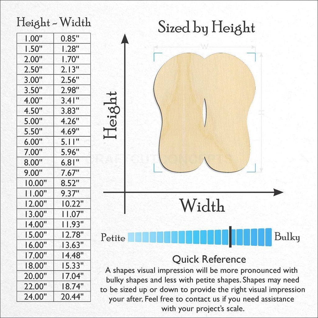 Sizes available for a laser cut Sandals craft blank