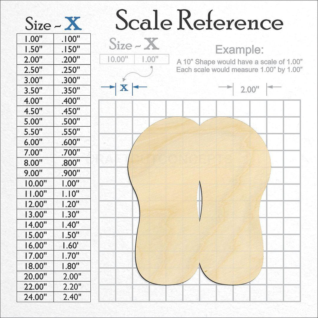 A scale and graph image showing a wood Sandals craft blank