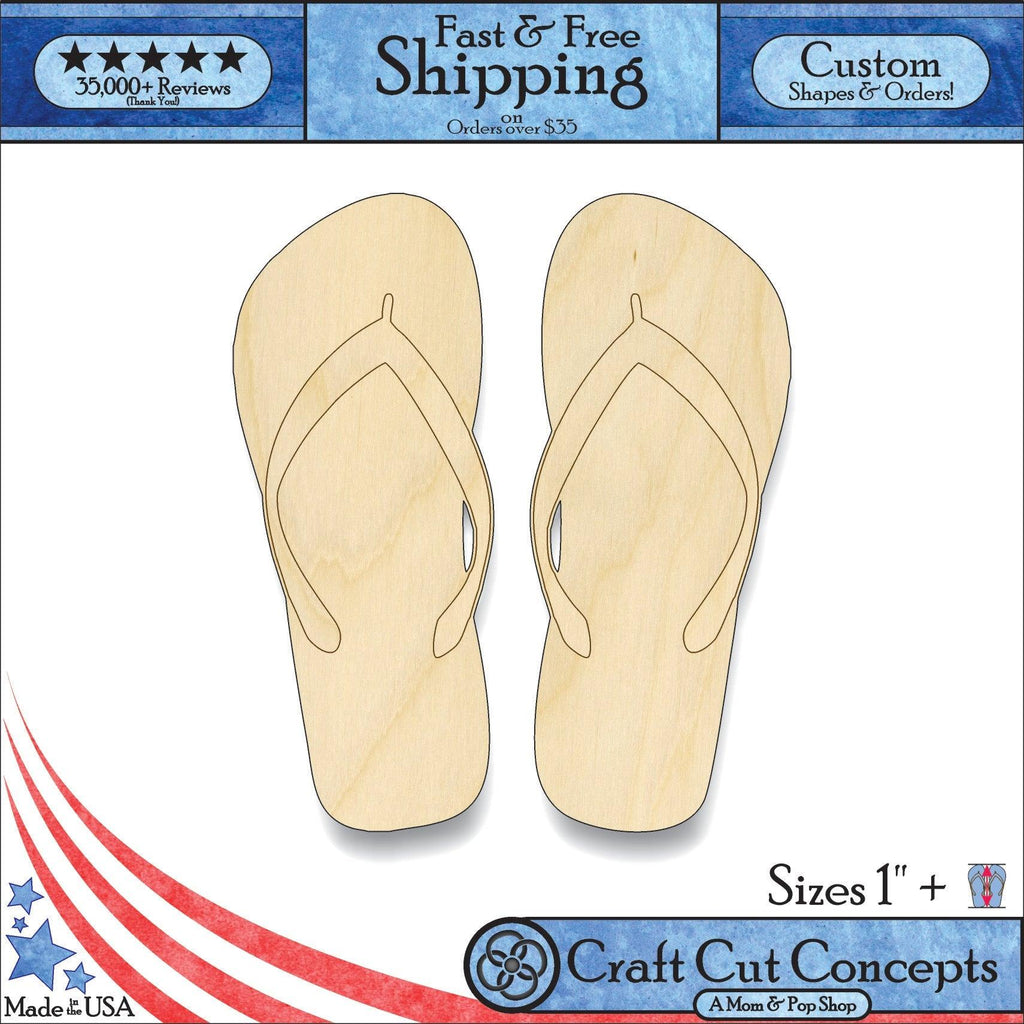 A 1:1 Product photo with banners of our laser cut Flip Flops Craft Shape available for purchase.