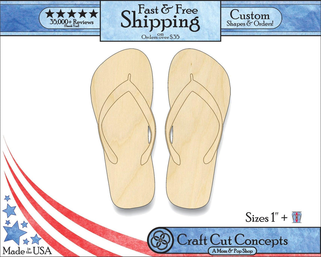 A 5:4 Product photo with banners of our laser cut Flip Flops Craft Shape available for purchase.