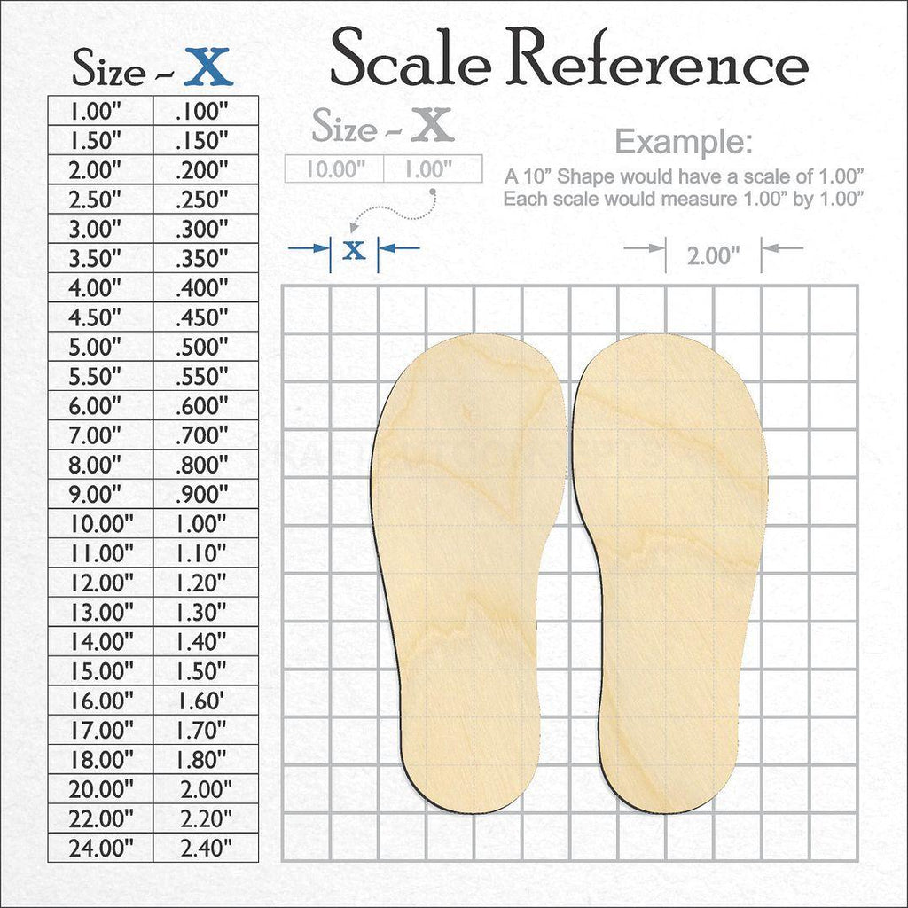 A scale and graph image showing a wood Flip Flops craft blank