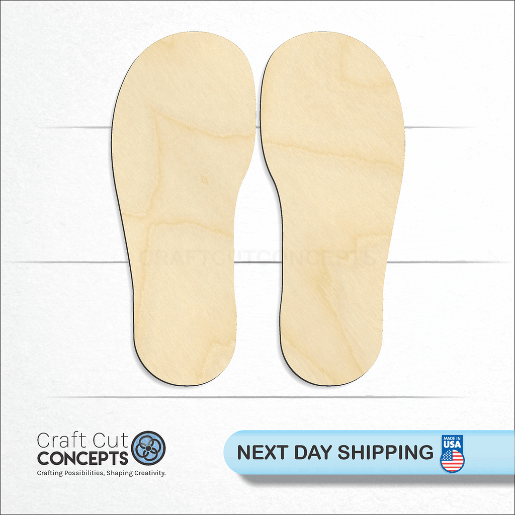 Craft Cut Concepts logo and next day shipping banner with an unfinished wood Flip Flops craft shape and blank