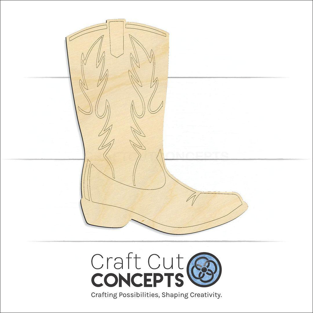 Craft Cut Concepts Logo under a wood Cowboy Boot craft shape and blank