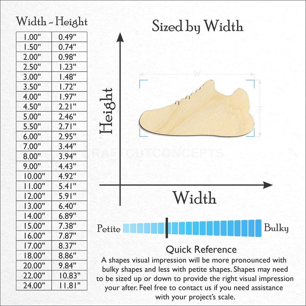 Sizes available for a laser cut Sneaker craft blank