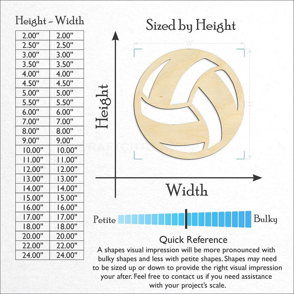 Sizes available for a laser cut Volley Ball craft blank