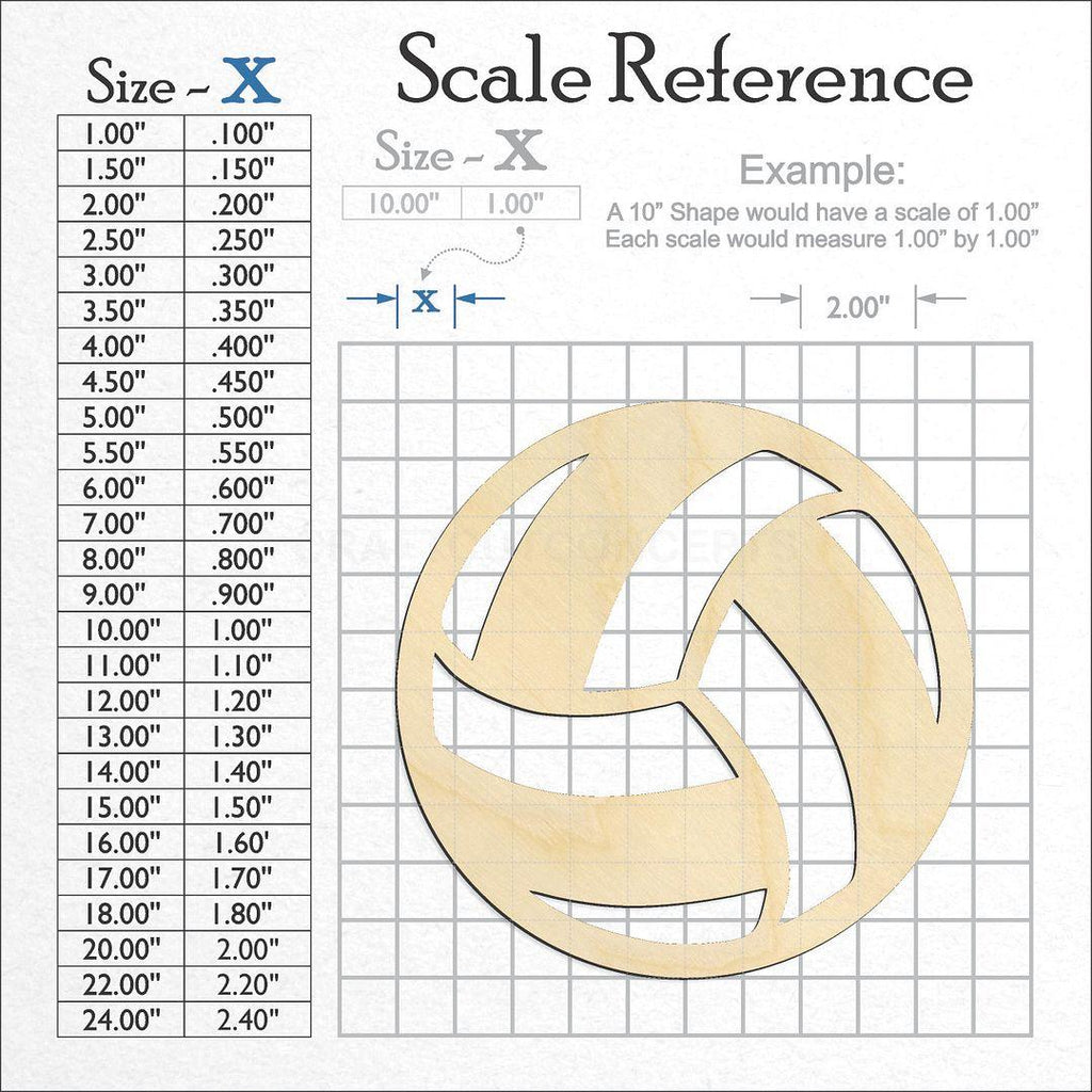 A scale and graph image showing a wood Volley Ball craft blank