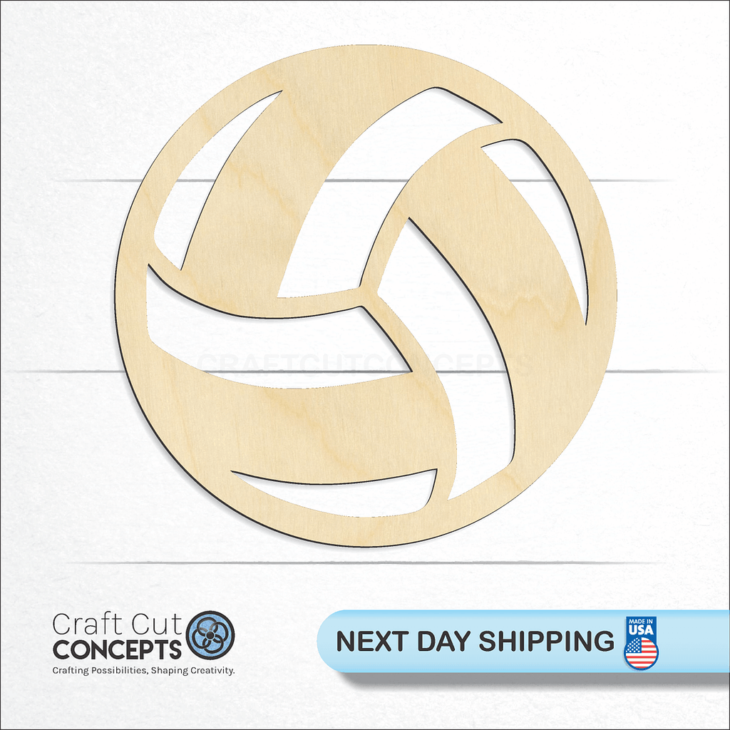 Craft Cut Concepts logo and next day shipping banner with an unfinished wood Volley Ball craft shape and blank