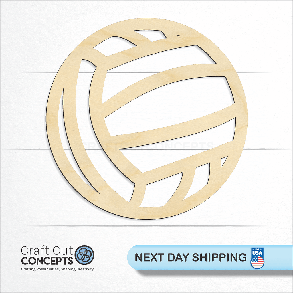 Craft Cut Concepts logo and next day shipping banner with an unfinished wood Water Polo Ball craft shape and blank