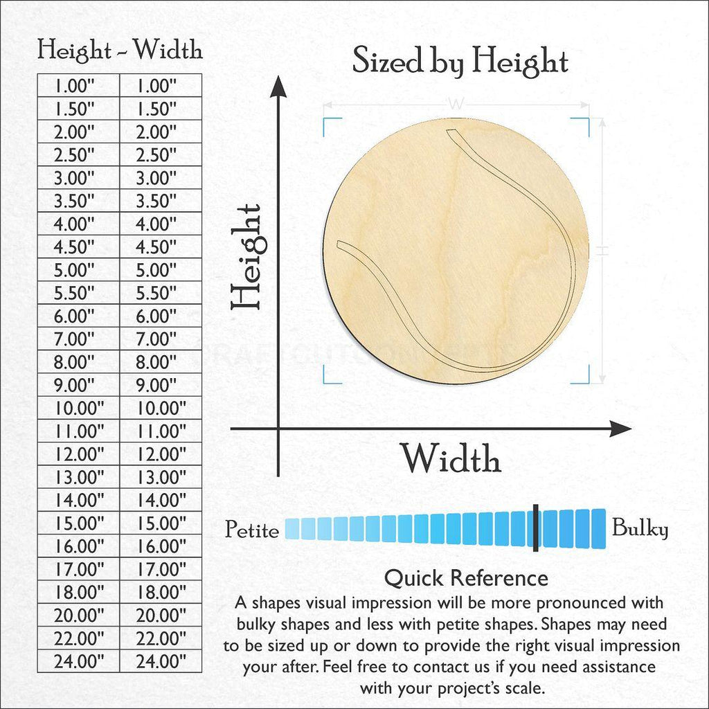 Sizes available for a laser cut Tennis Ball craft blank
