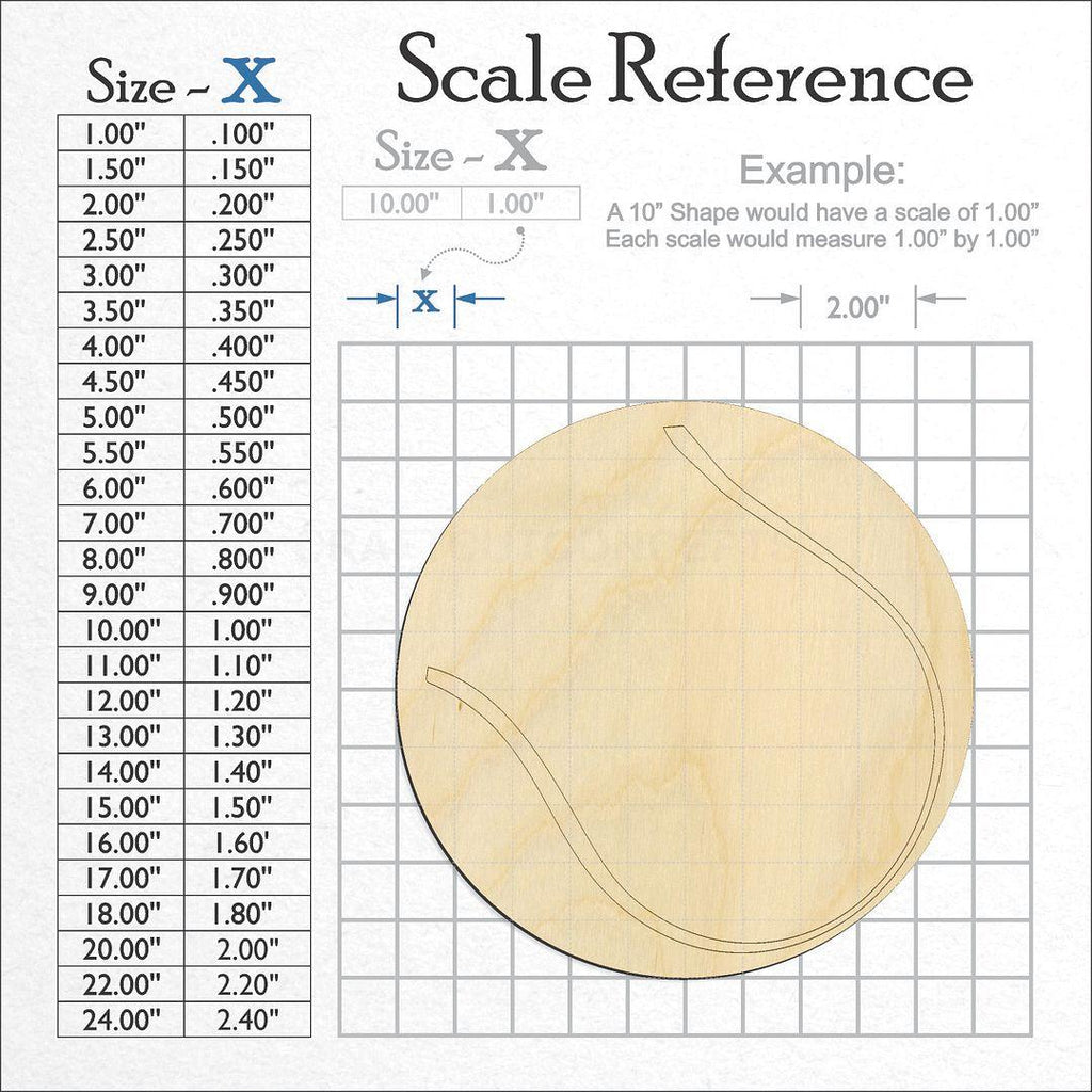 A scale and graph image showing a wood Tennis Ball craft blank