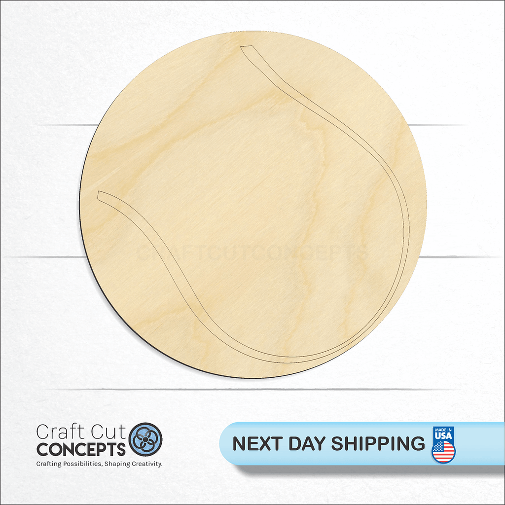 Craft Cut Concepts logo and next day shipping banner with an unfinished wood Tennis Ball craft shape and blank