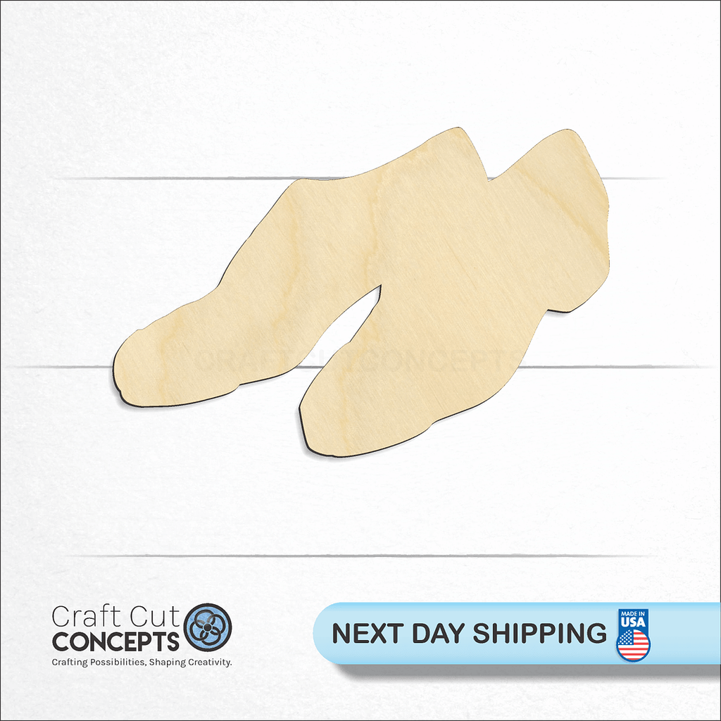 Craft Cut Concepts logo and next day shipping banner with an unfinished wood Tap Shoes craft shape and blank