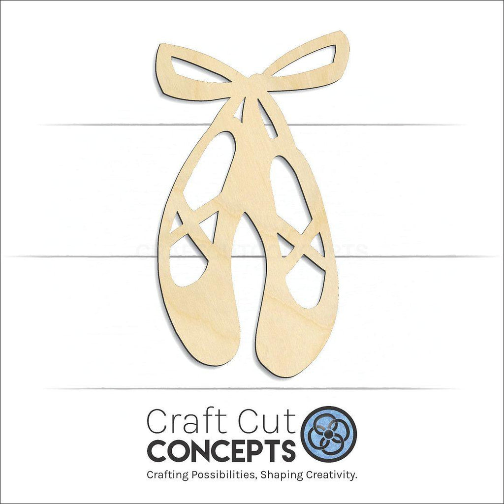 Craft Cut Concepts Logo under a wood Ballet Slippers craft shape and blank