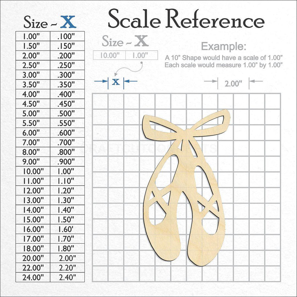 A scale and graph image showing a wood Ballet Slippers craft blank