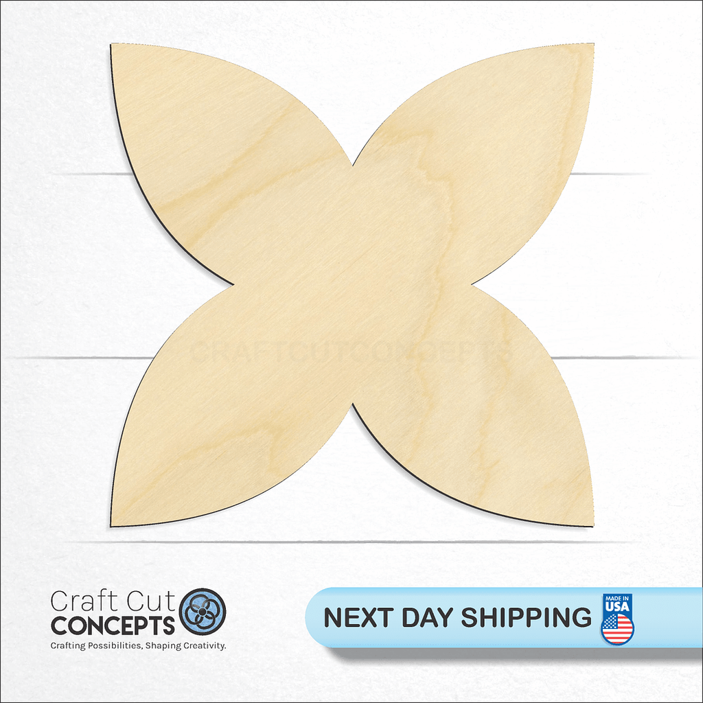 Craft Cut Concepts logo and next day shipping banner with an unfinished wood Flower Pedal craft shape and blank