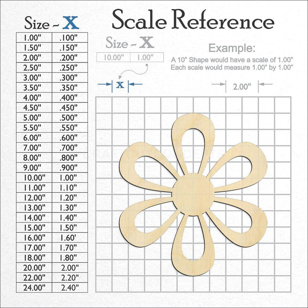 A scale and graph image showing a wood Flower craft blank