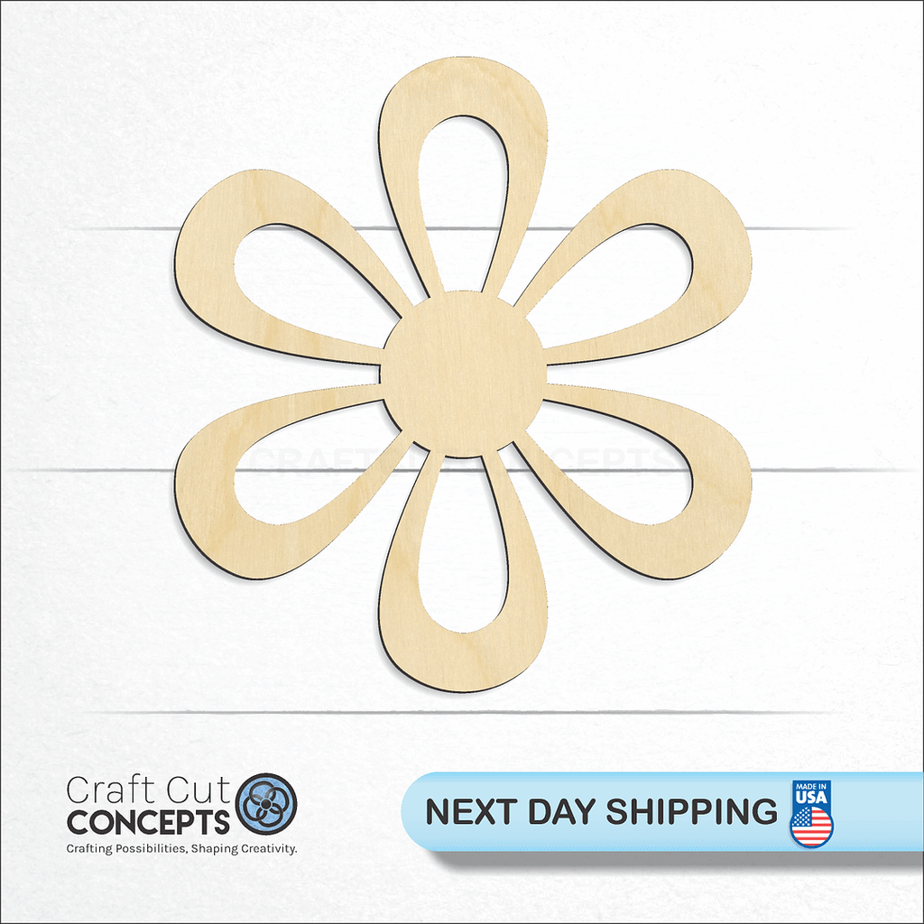 Craft Cut Concepts logo and next day shipping banner with an unfinished wood Flower craft shape and blank