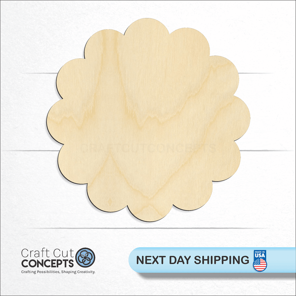 Craft Cut Concepts logo and next day shipping banner with an unfinished wood Flower craft shape and blank