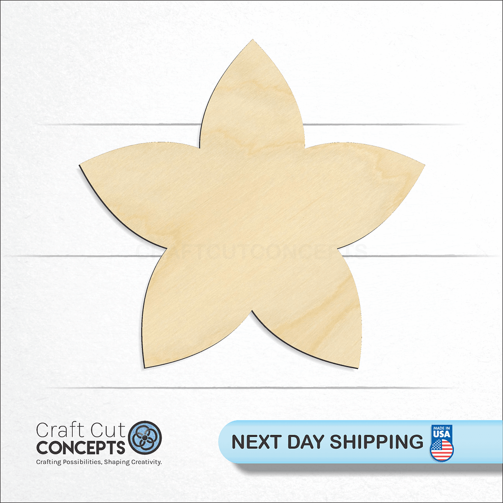 Craft Cut Concepts logo and next day shipping banner with an unfinished wood Flower craft shape and blank