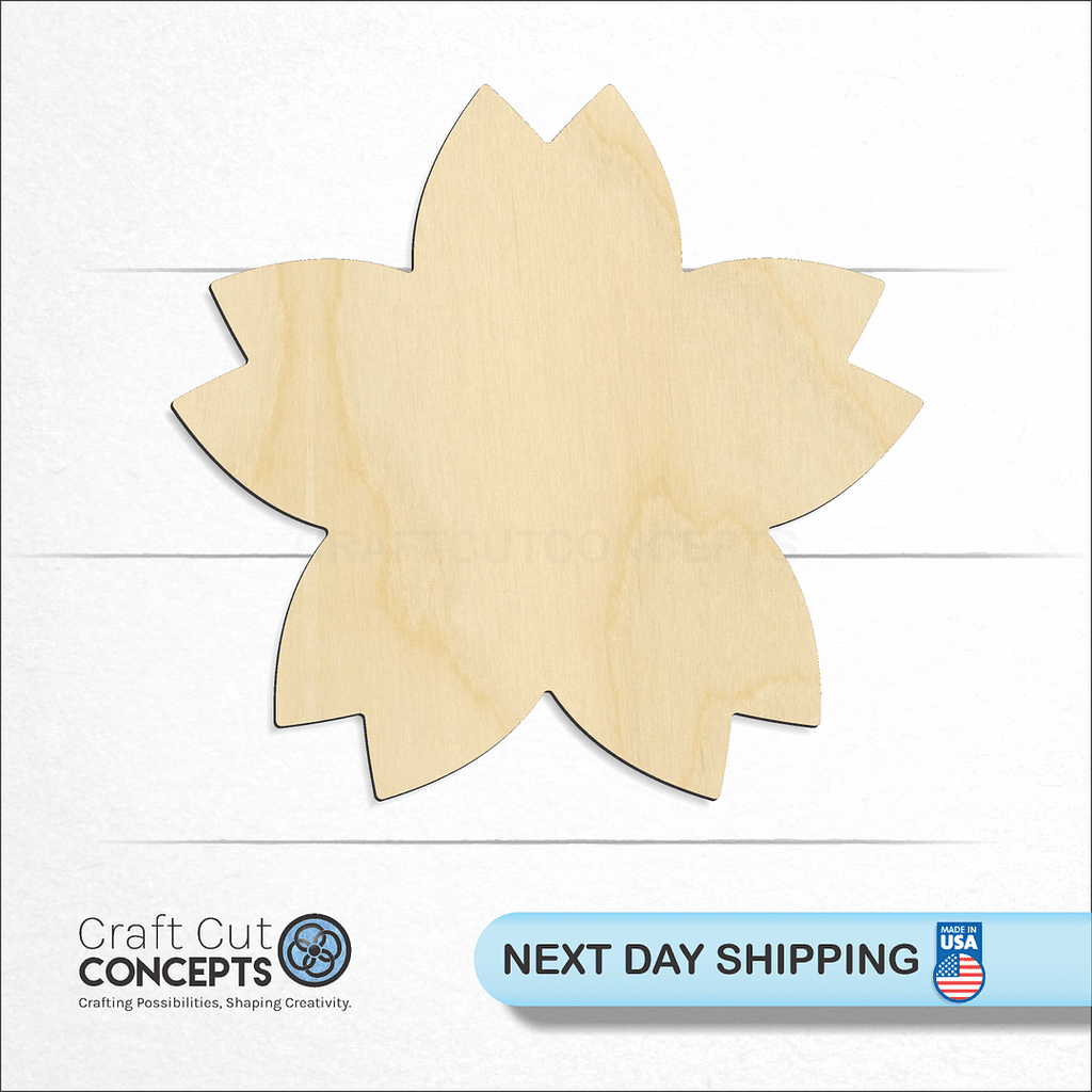 Craft Cut Concepts logo and next day shipping banner with an unfinished wood Sakura Cherry Blossom Flower craft shape and blank