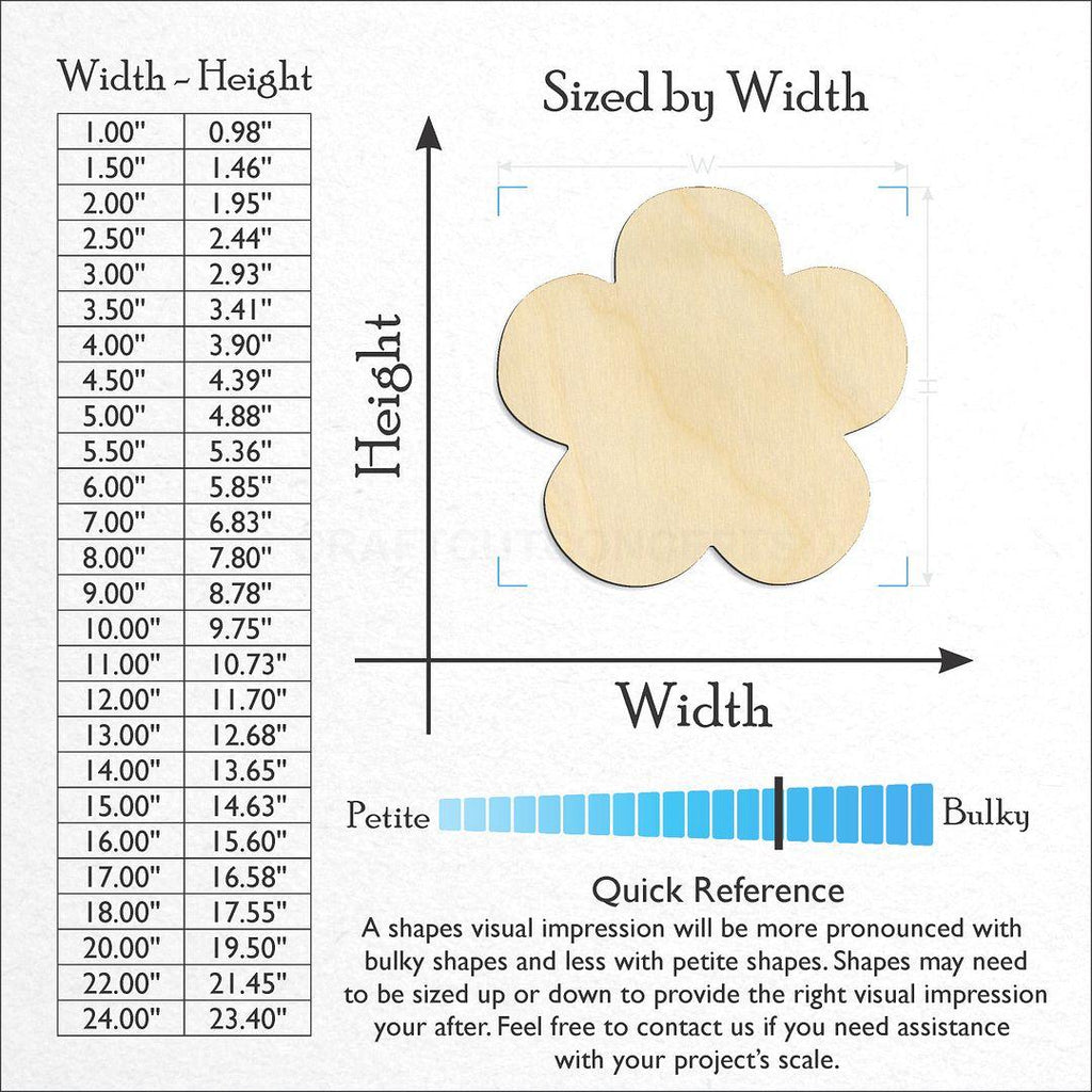 Sizes available for a laser cut Daisy Flower craft blank