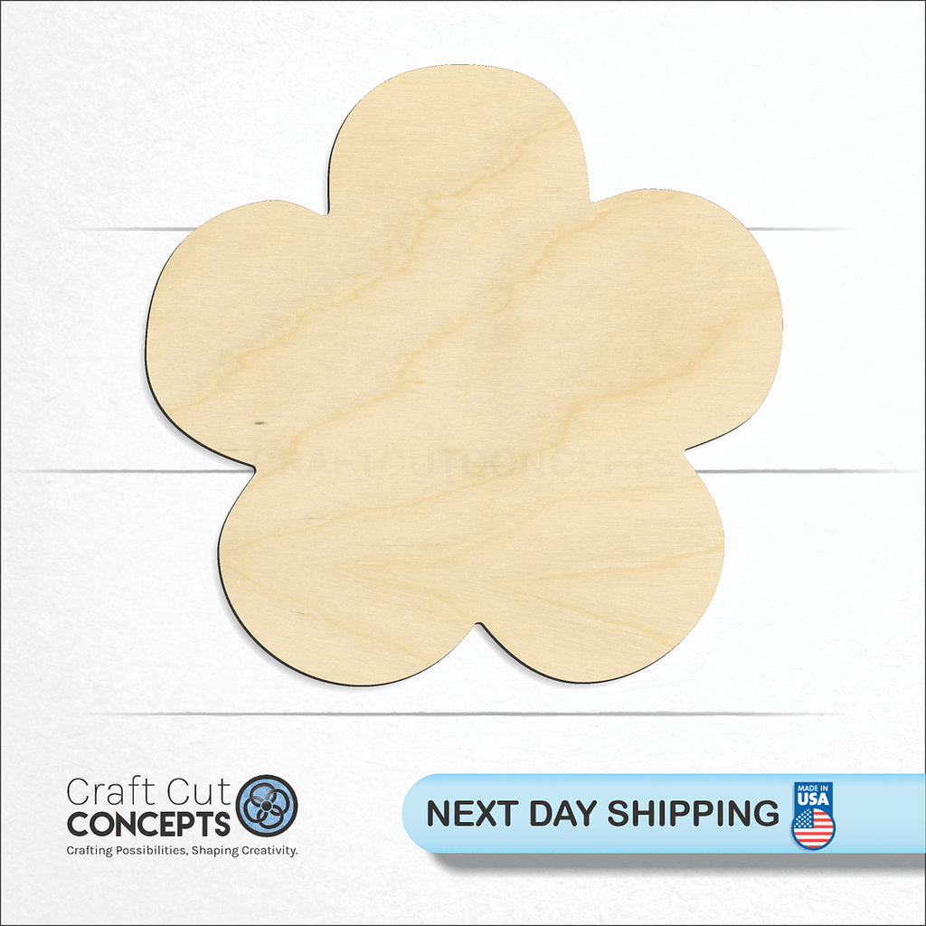 Craft Cut Concepts logo and next day shipping banner with an unfinished wood Daisy Flower craft shape and blank