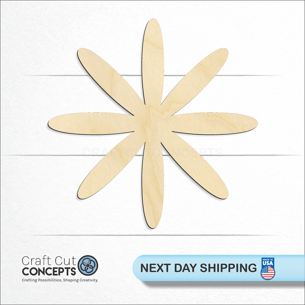 Craft Cut Concepts logo and next day shipping banner with an unfinished wood Flower craft shape and blank