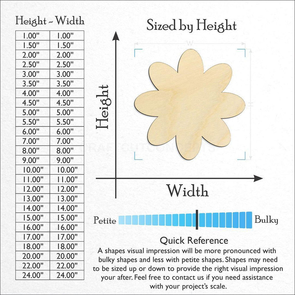 Sizes available for a laser cut Daisy Pedal craft blank