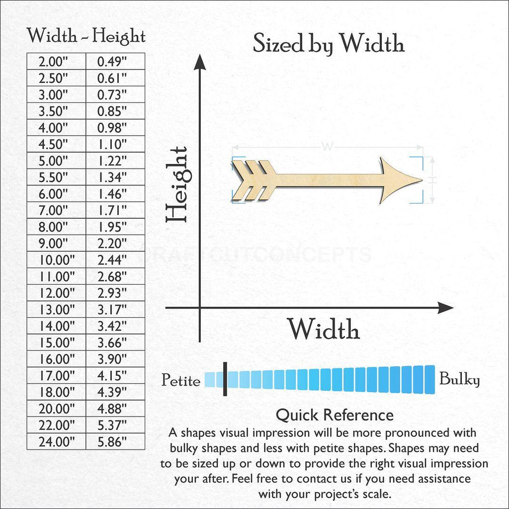 Sizes available for a laser cut Decorative Arrow craft blank